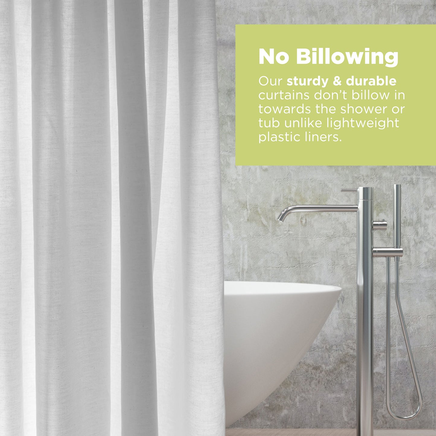 Cotton Shower Curtain – White or Natural, Bath, Tub + Stall Sizes