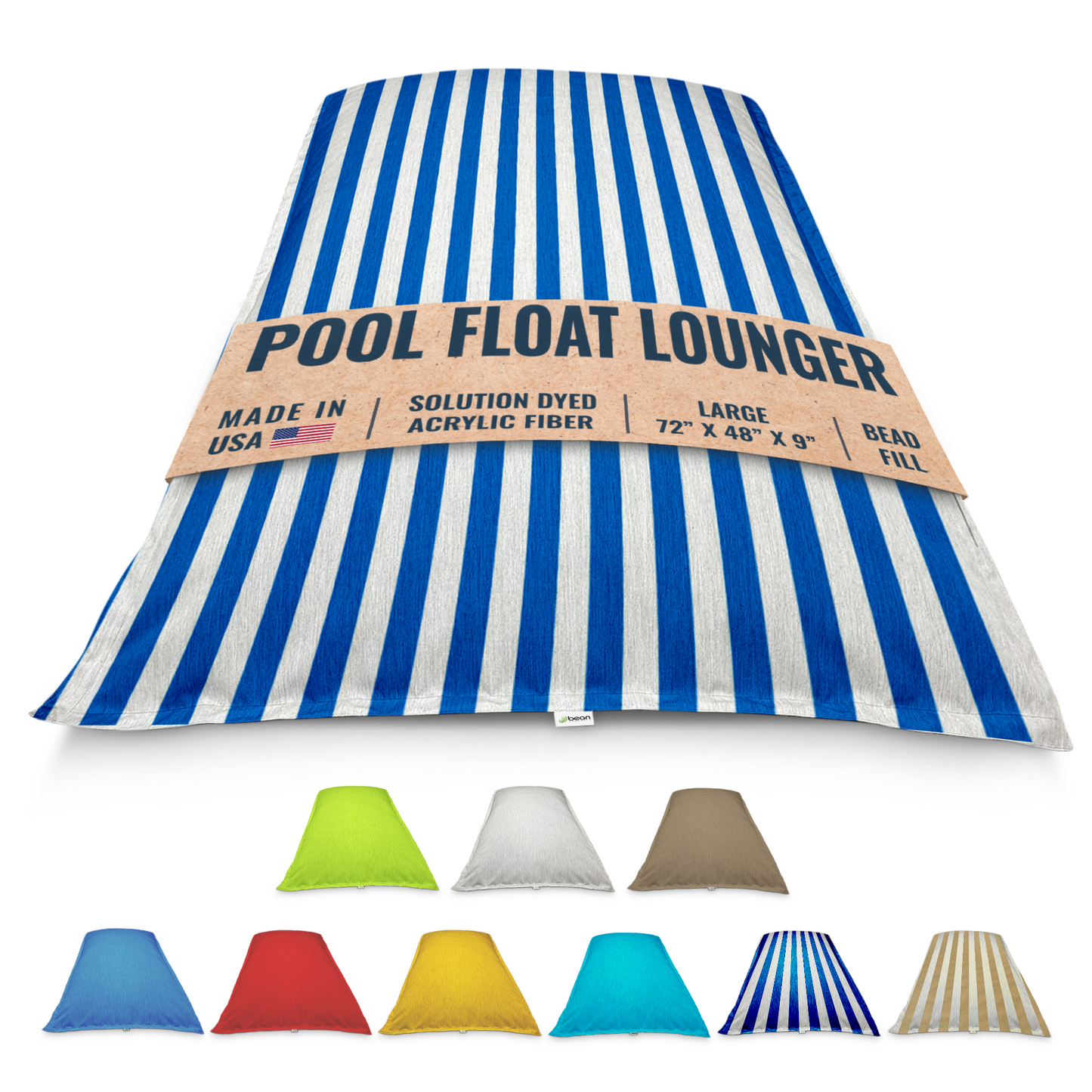 Pool Float Bean Bag Lounger - Extra Large No Air Inflation needed, Made in USA