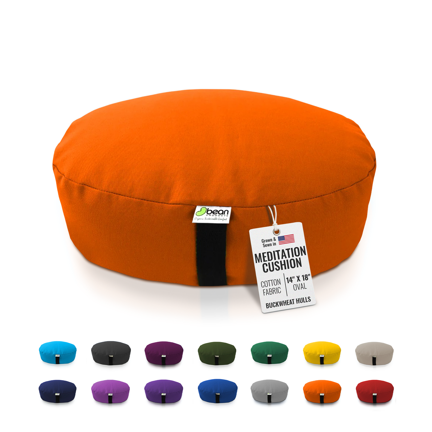 Zafu Meditation Cushion yoga pillow - Cotton & Organic Buckwheat Hull filling, Made in USA