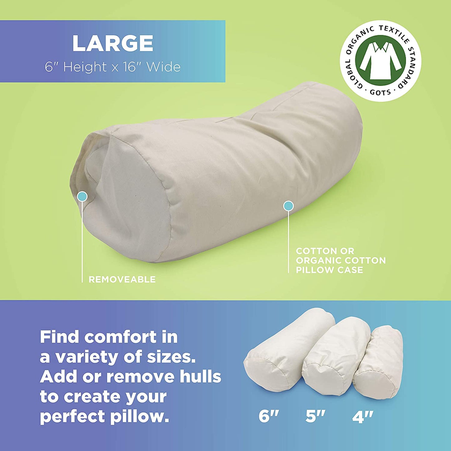 Neck Roll Pillow - Buckwheat or Millet hulls, Organic WheatDreamz