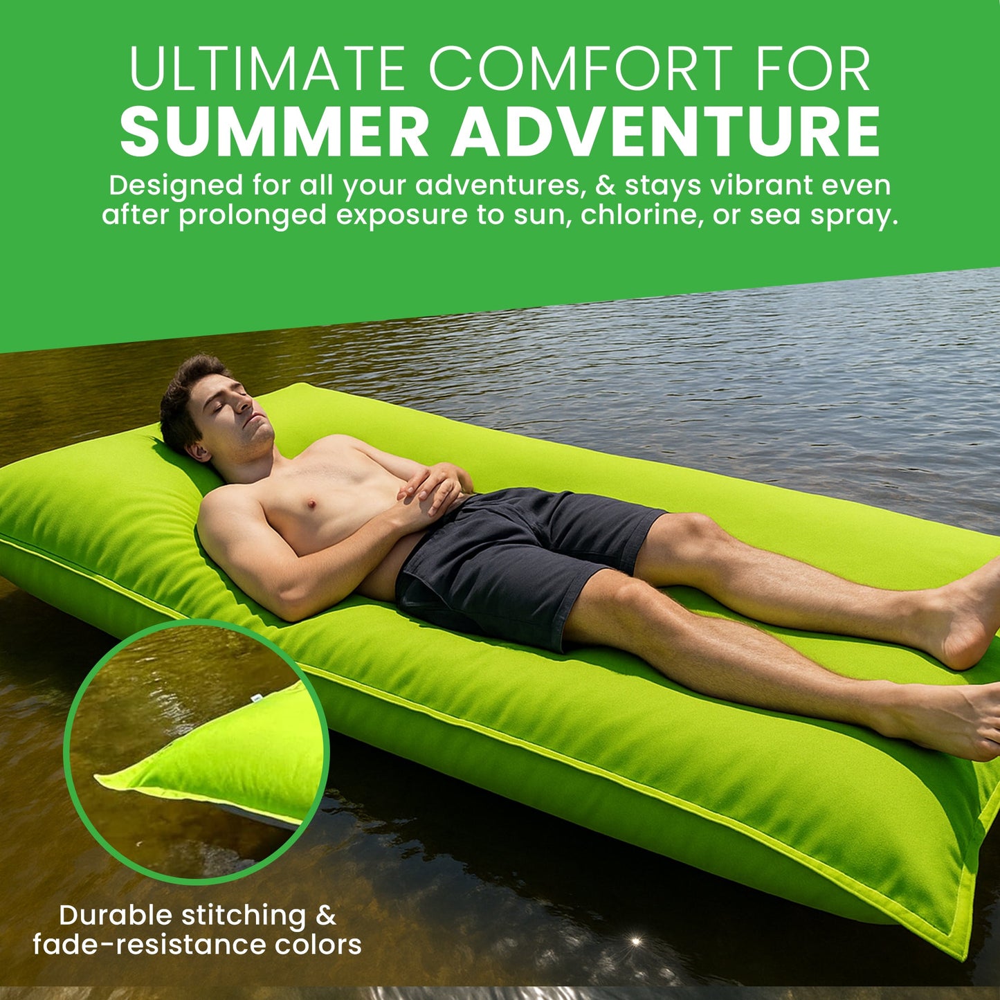 Pool Float Bean Bag Lounger - Extra Large No Air Inflation needed, Made in USA