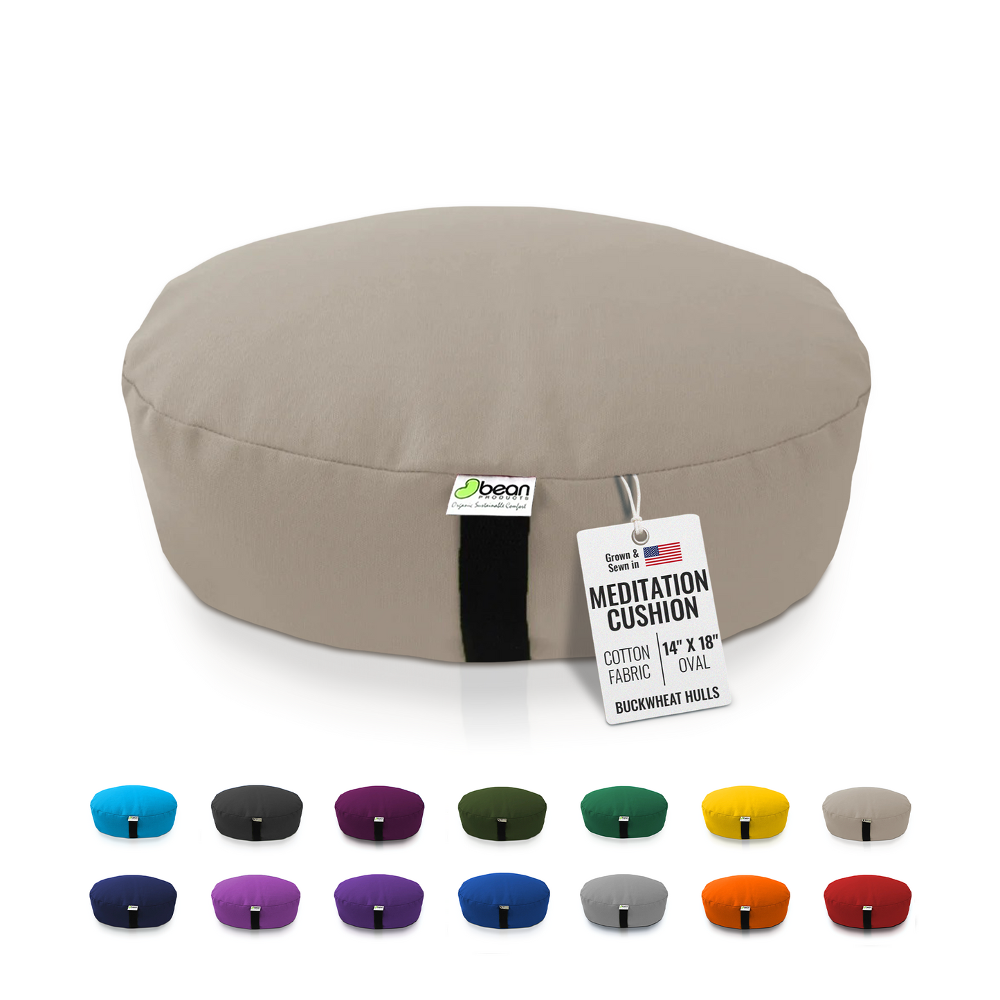 Zafu Meditation Cushion yoga pillow - Cotton & Organic Buckwheat Hull filling, Made in USA