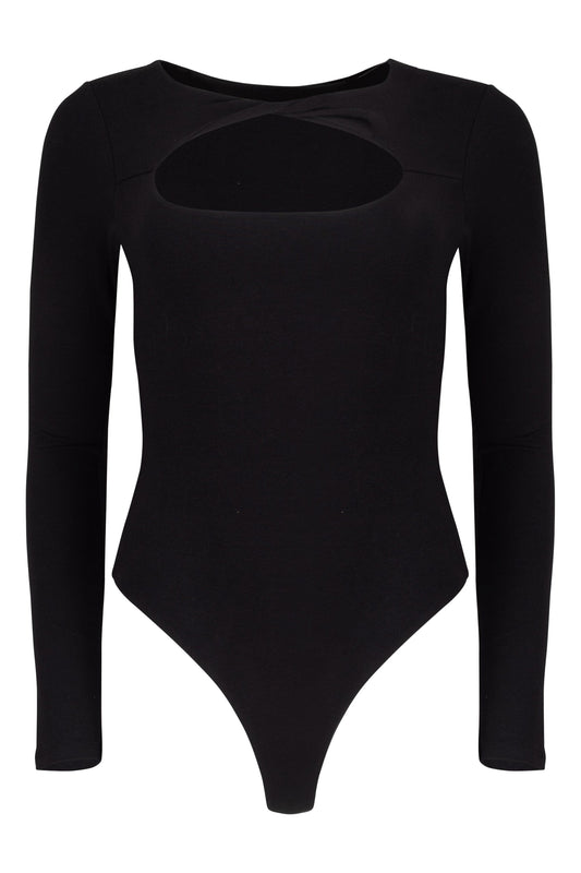 Whitney Cotton Long Sleeve Cutout Twist Bodysuit