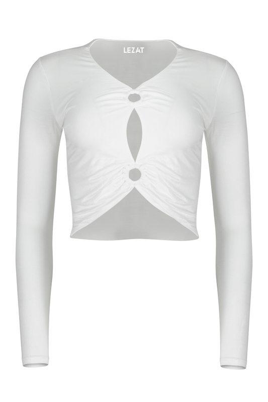 Melli Modal Cutout Long Sleeve Crop Top - White